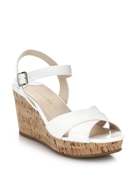 white patent leather prada wedges|Prada shoes for women.